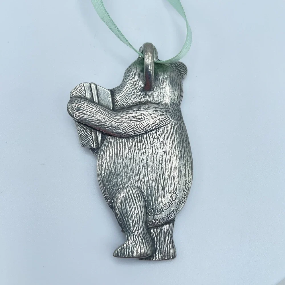 Vintage 90s Disney Danforth Pewter Win Bear Pendant‎ Silver Tone Jewelry